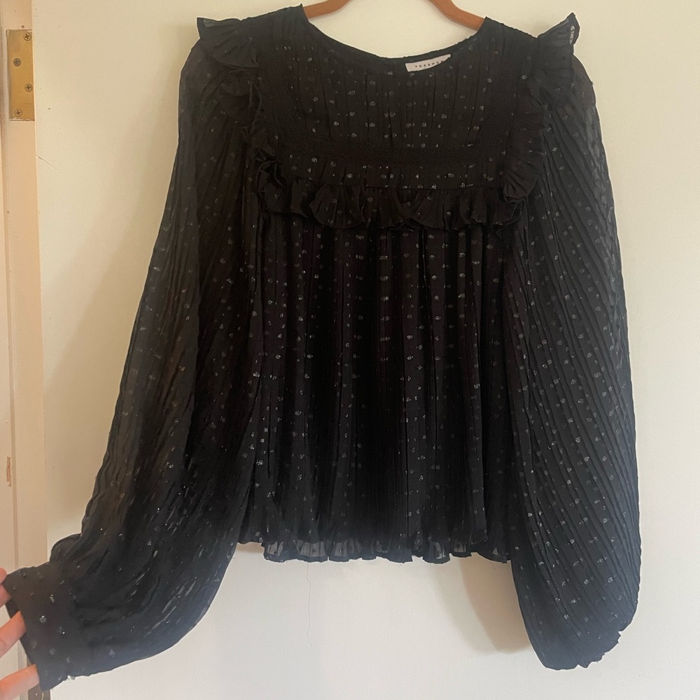 Topshop Black Ruffled Long Sleeve Blouse